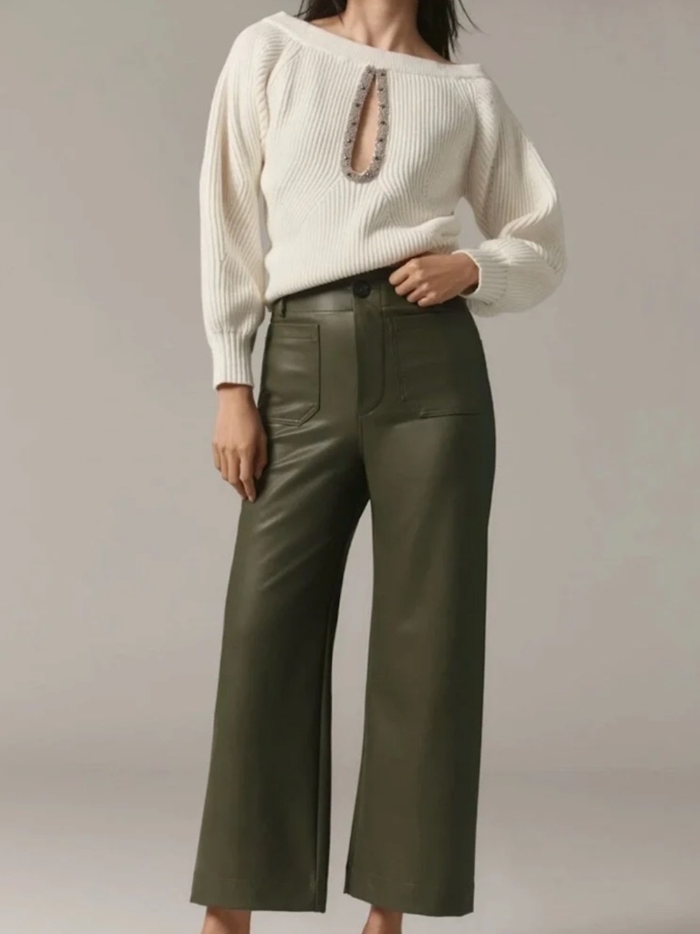 Maeve Anthropologie The Colette Faux-Leather Cropped Wide Leg Pants 29